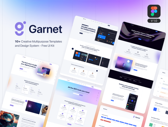 Garnet – Creative Figma Template and UI Kit V1.0 通用时尚AI科技初创企业公司门户网站网页ui界面设计套件fig模板