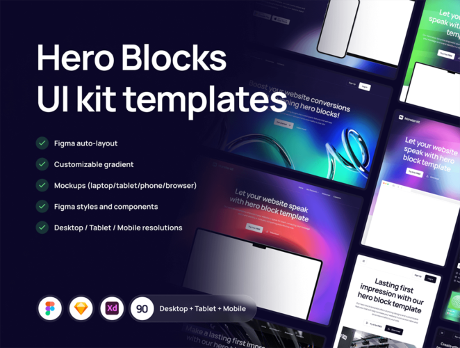 Hero UI kit template 30款现代时尚通用门户科技网站首页网页UI界面设计fig版式模板