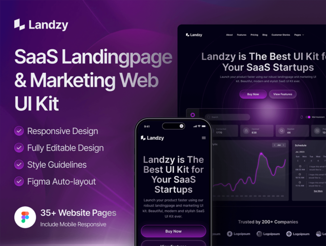 Landzy – SaaS Landing page UI Kit 企业SaaS响应式网站用户界面ui设计模板下载