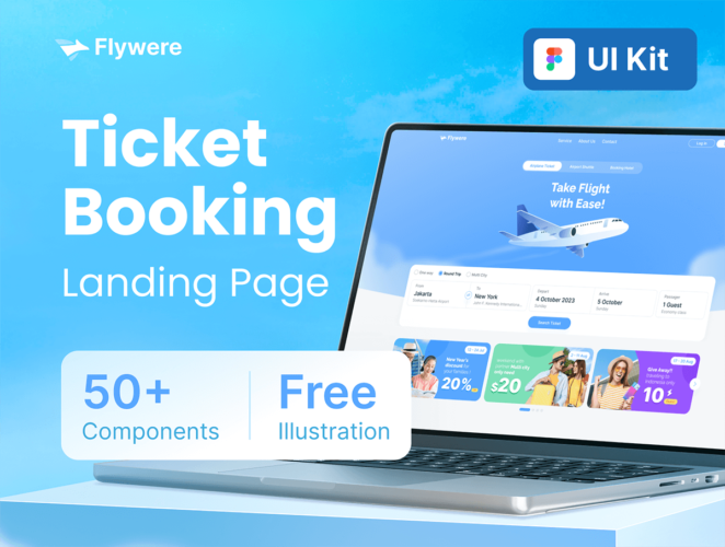 Flight Ticket Booking Website Template  50屏国外出行航班机票预订用户Web用户界面设计模板