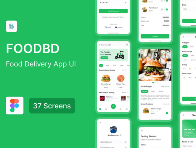 Food delivery app UI 移动订餐app界面设计美食配送应用ui设计素材