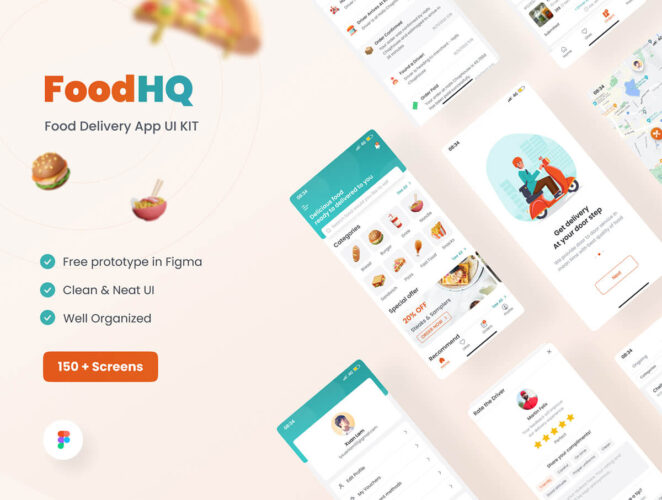 Food HQ – Delivery Food App 150屏美食订餐外卖配送手机app界面设计