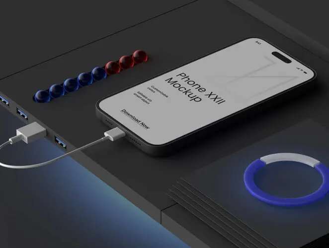 iPhone 14 Screen PSD Mockup 苹果手机广告ui界面设计贴图ps样机素材展示效果图