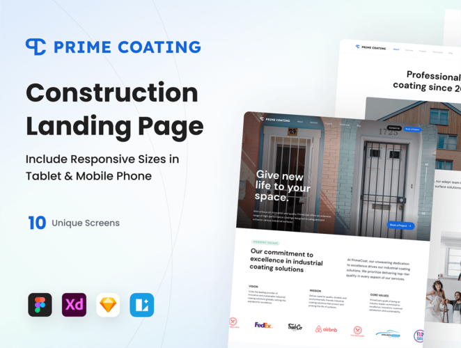 Prime Coating – Construction Landing Page 适用于专业公司的多用途登陆页面 UI 套件