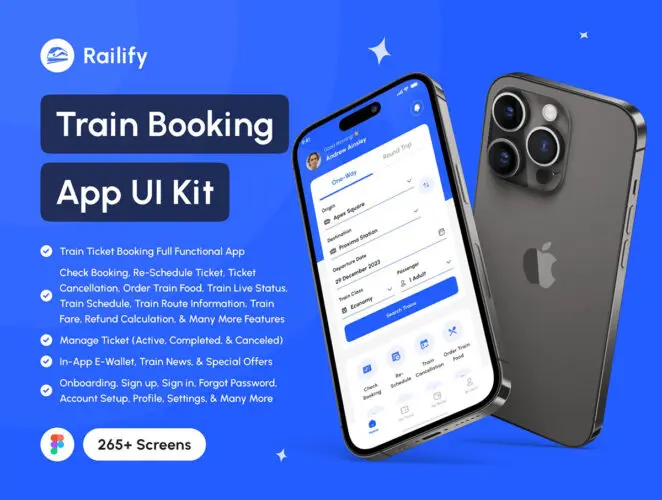 Railify – Train Booking App UI Kit 旅游出行火车票务预订app用户界面设计ui套件模板