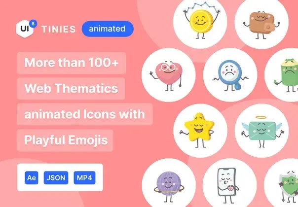 Tinies Animated  105个多彩趣味卡通矢量人物app网页场景演示动态图标icon素材Ae动画模板