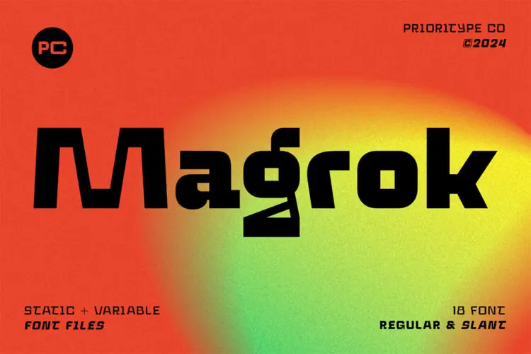 PC Magrok – Font Family (Variable) 18款潮流复古文创潮牌logo广告海报包装封面标题装饰英文字体家族