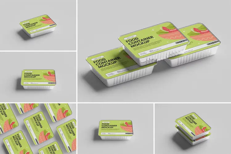 Aluminum Food Container Mockup 6款一次性铝箔锡纸餐盒外卖打包盒包装设计ps样机素材展示效果图