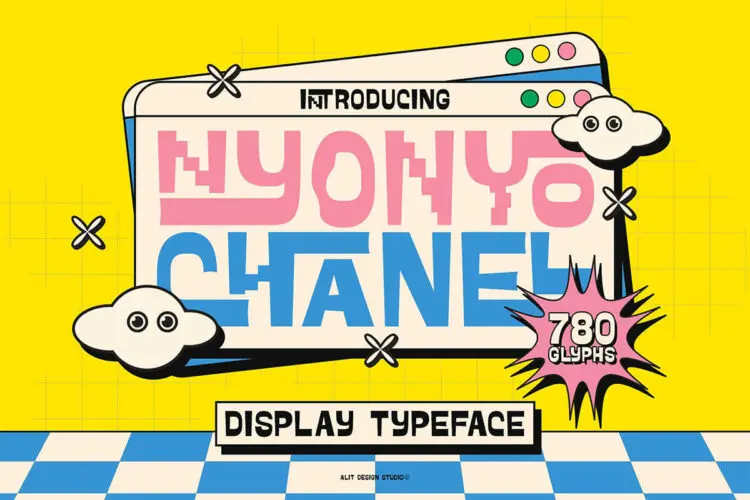 Nyonyo Chanel Typeface 潮流复古趣味卡通漫画创意酸性逆反差文创潮牌海报标题英文字体包