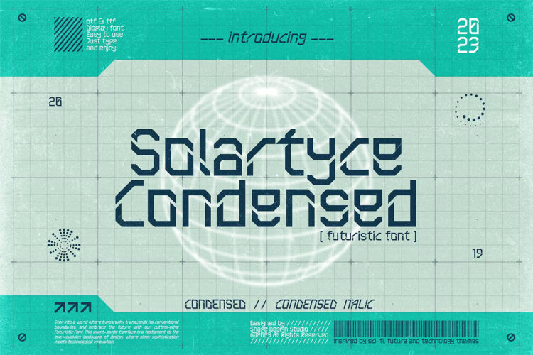 Solartyce Condensed -Futuristic Font 科幻未来科技感机能机械潮牌logo标识PS/AI字型英文字体包
