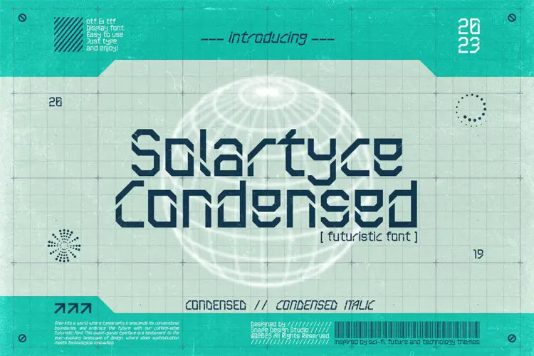Solartyce Condensed -Futuristic Font 科幻未来科技感机能机械潮牌logo标识PS/AI字型英文字体包