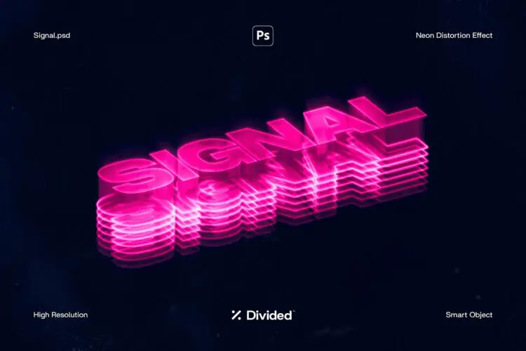 Signal Neon Distortion Effect 未来科幻立体等距赛博朋克霓虹灯重叠logo标识文字ps样机特效模板