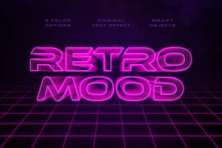 Retro Wave Text Effects 5款科幻未来3D三维立体字母文本ps特效样机素材预制模板