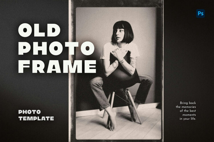 Old Photo Frame Template 2款黑白复古怀旧胶片老照片摄影颗粒噪点图像滤镜ps样机特效模板