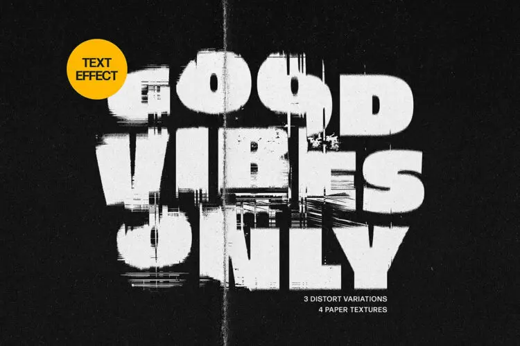 Glitched Distortion Text Effect 潮流复古粗糙扭曲变形错位故障风海报标题字体设计ps样机特效模板