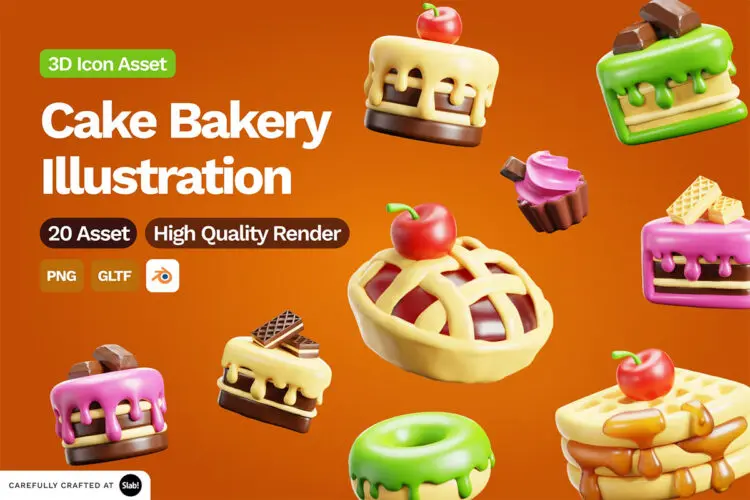 3D Cake Bakery Illustration 20款蛋糕甜点糕点烘焙演示3D图标icon插图webp免抠图设计素材