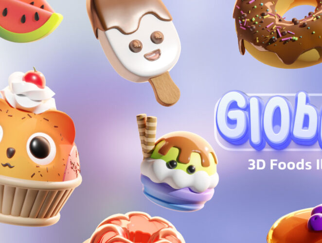 Globebite – 3D Foods Illustrations 55款可爱卡通3D卡通趣味美食快餐水果甜品饮料插图插画png免抠图片素材