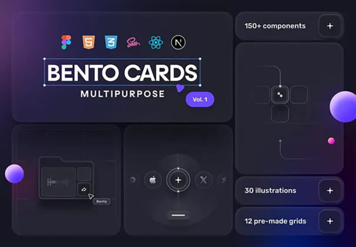 Bento Cards Multipurpose 30款科技简约时尚App应用网页多功能便当小卡片ui界面设计模板