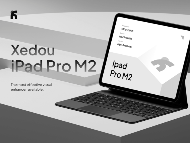 Xedou – Ipad Pro Mockup M2 带键盘样机的 iPad Pro M2 平板电脑模型屏幕展示设计贴图ps样机素材