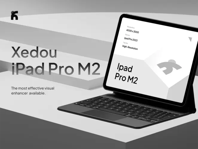 Xedou – Ipad Pro Mockup M2 带键盘样机的 iPad Pro M2 平板电脑模型屏幕展示设计贴图ps样机素材