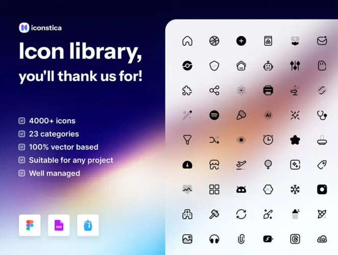 Iconstica Icon Pack – 4000+ Icons Set 4000款全套专业时尚网站小程序网页App应用界面系统图标素材合集