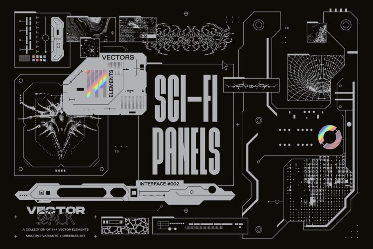 Sci-Fi Panels Vector Pack 未来科幻赛博朋克机能科技人工智能面板轮廓几何图形ai设计素材