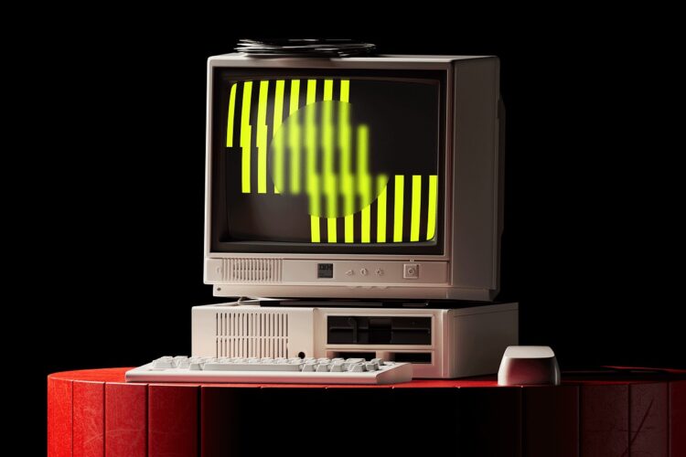 Vintage PC Monitor Screen Mockup 复古怀旧老式IBM电脑PC台式机显示器模型展示作品设计贴图ps样机素材模板