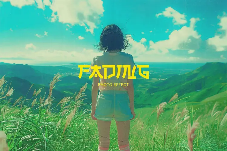 Vintage Fading Photo Effect 潮流复古褪色日系怀旧胶片颗粒风景图像照片滤镜ps样机特效模板