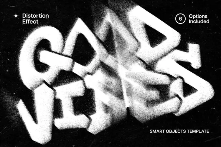 Noisy Distortion Text Effect 6款潮流模糊失真粗糙扭曲故障风艺术字体设计ps特效字样机模板