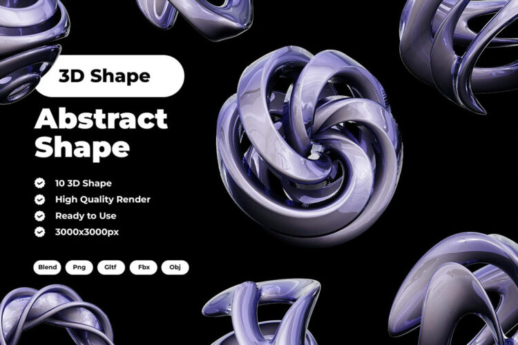 Irisdencet blue 3D Abstract Shape 10款蓝色抽象艺术3D金属质感几何图形png免抠图片设计素材