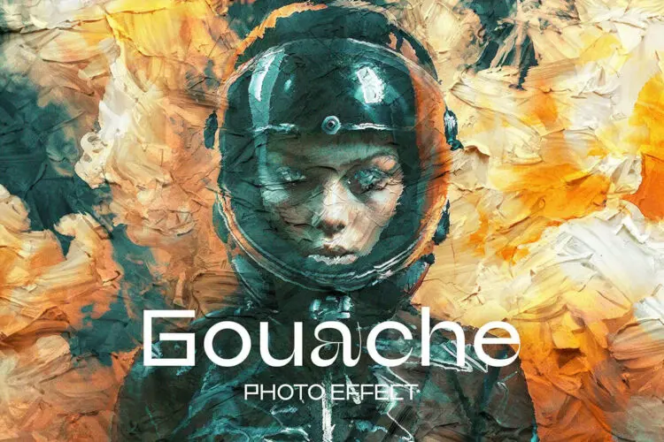 Gouache Paint Photo Effect 逼真水彩丙烯酸颜料涂料绘画效果人像图片PS特效滤镜样机模板素材