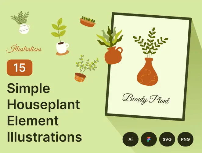 15 Simple Houseplant Element Illustrations 15个简单的室内植物元素插图
