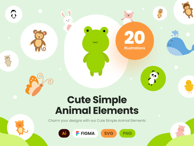 Cute Simple Animal Illustration Elements 可爱简单的动物插图元素