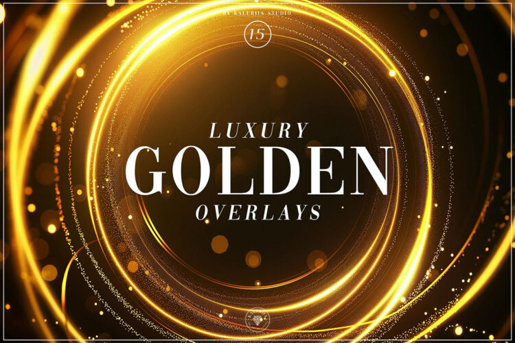 Luxury Golden Overlays 15款奢华金色光线光圈叠加肌理纹理背景设计套装