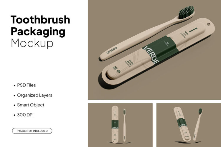 Toothbrush Mockup 3款极简牙刷包装盒logo印花设计展示PSD样机