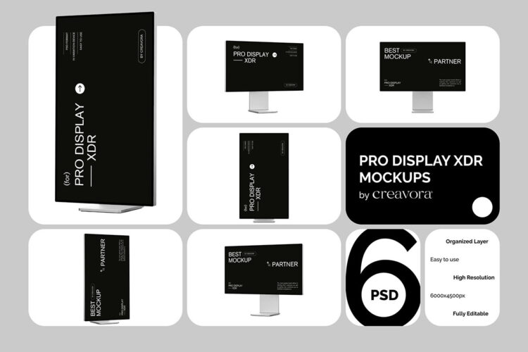 Pro Display XDR Mockups 5款现代极简XDR显示器UI屏幕界面设计展示PSD样机