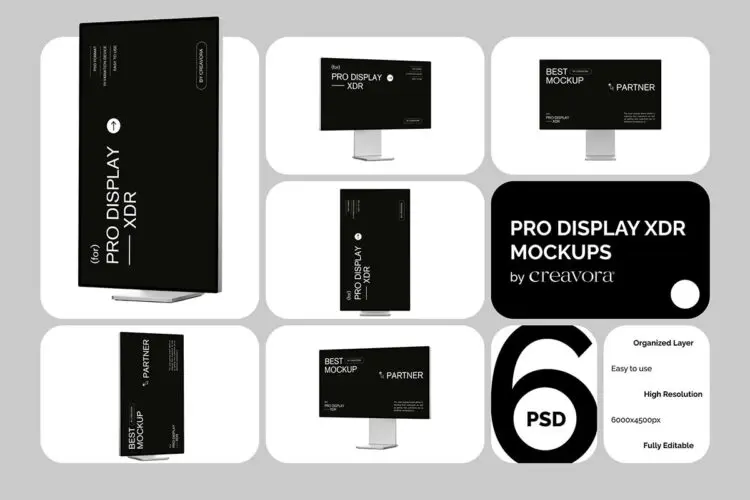 Pro Display XDR Mockups 5款现代极简XDR显示器UI屏幕界面设计展示PSD样机