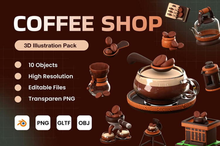 Coffee Shop 3D Icon Pack 20款咖啡专卖店营销展示3D图标icon设计素材png免抠图片