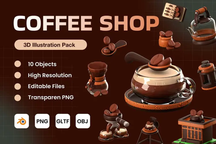 Coffee Shop 3D Icon Pack 20款咖啡专卖店营销展示3D图标icon设计素材webp免抠图片