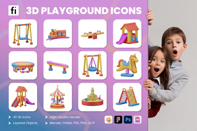 3D Park Icon Set  30款儿童乐园游玩设备设施主题3D图标icon设计素材透明背景图片