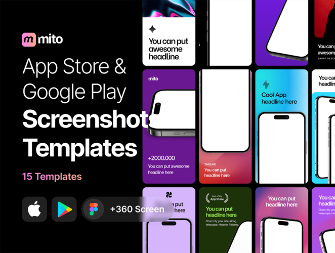 Mito – Appstore and Google Play Screenshot Templates 15款苹果安卓谷歌应用商店App软件卖点介绍广告排版设计fig模板