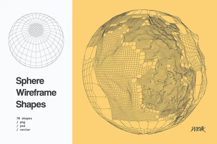 Sphere Wireframe Shapes 70款未来科幻抽象几何线框网格圆形球体地球星球ai矢量设计素材