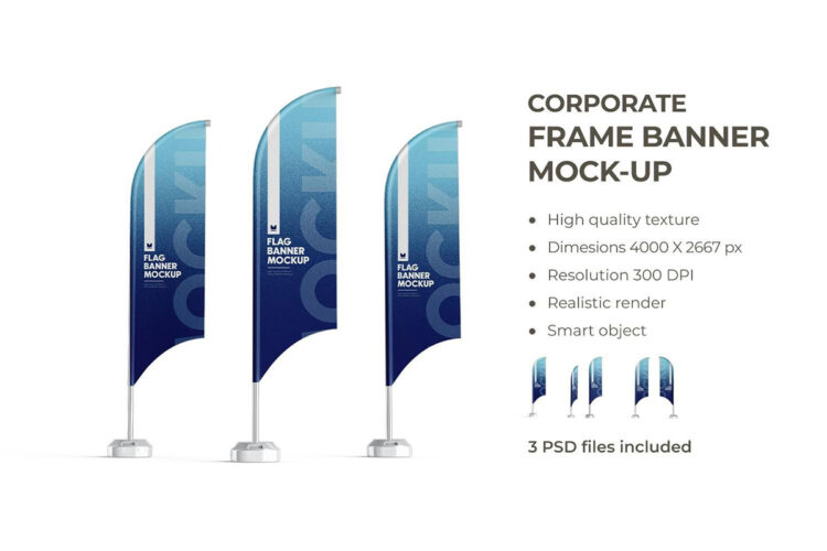 Corporate Advertising Flag PSD Mockup 极简户外广告海报立旗旗帜旗杆标旗刀旗VI品牌logo徽标设计展示PSD样机