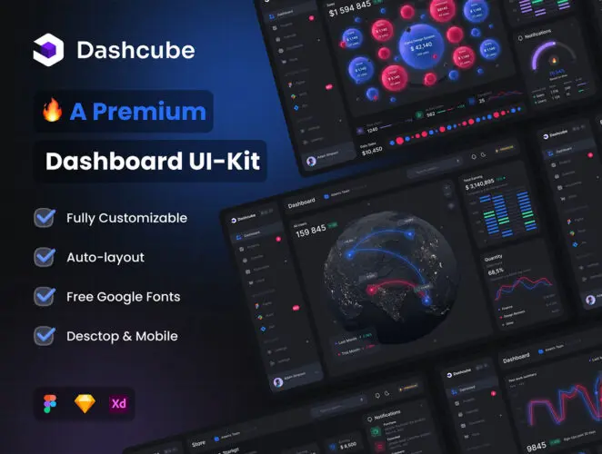 Dashcube – Dashboard Ui Kit 星际太空站数据可视化响应式网页设计sketch模板