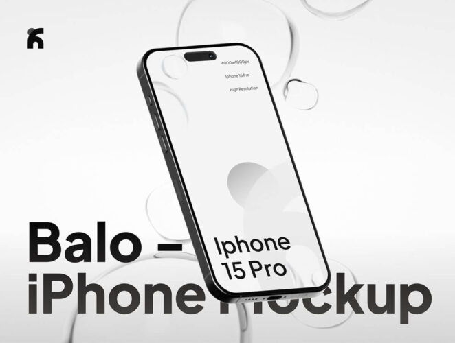 Balo – iPhone 15 Pro Glassy Mockup 苹果15Pro手机设备模型屏幕展示设计贴图ps数码样机素材模板