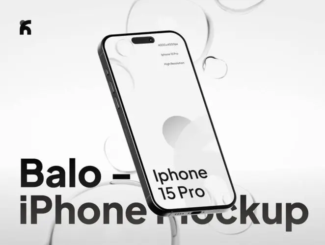 Balo – iPhone 15 Pro Glassy Mockup 苹果15Pro手机设备模型屏幕展示设计贴图ps数码样机素材模板