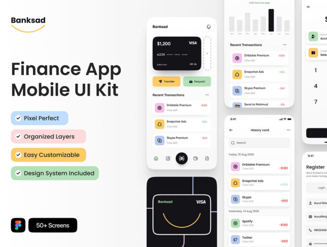 Banksad – Finance Mobile App UI Kit  50多个屏幕金融移动应用程序 UI 套件