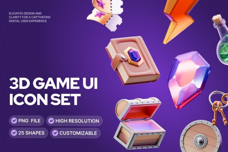 3D Game UI Icon Set  25款竞技卡通对战游戏类3D图标icon素材png免抠图片