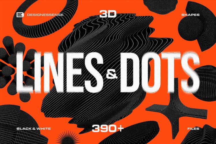 390+ Lines & Dots 3D Shape 390款3D立体抽象艺术网格点阵条纹线条几何图形png免抠图片素材