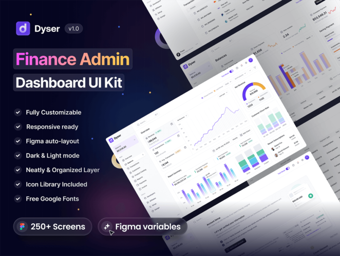 Dyser – Finance Admin Dashboard UI Kit 双配色现代金融财务管理数据分析后台仪表盘图表ui界面设计模板